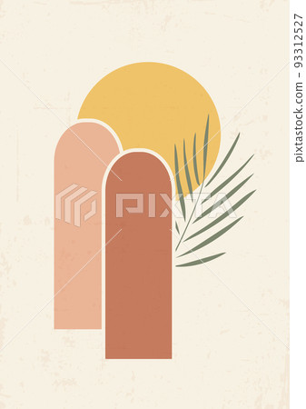 Palm leaf and arches art abstract illustration poster. Palm leaf and arches art abstract illustration poster. 93312527