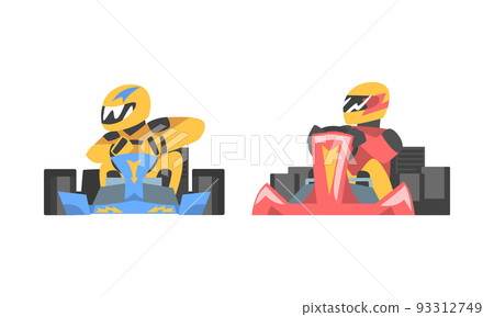 Front view of professional racing driver sitting in race car set cartoon vector illustration Front view of professional racing driver sitting in race car set cartoon vector illustration 93312749