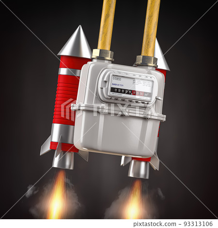Growth of costs of natural gas consumption. Gas meter fluing in a rockets. 93313106