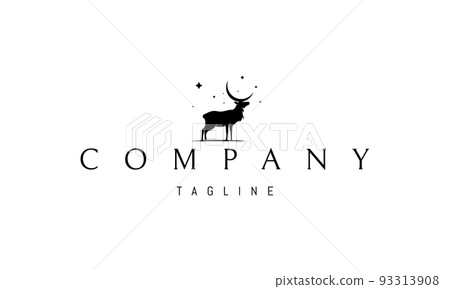 Vector logo on which an abstract image of a deer under the stars with the moon instead of horns. 93313908