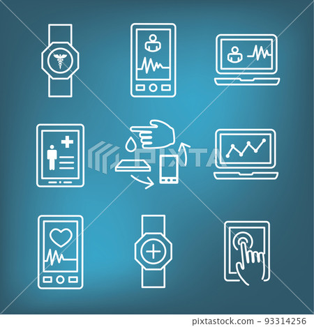 Digital Health Icon Set with Wearable Technology Web Header Banner 93314256