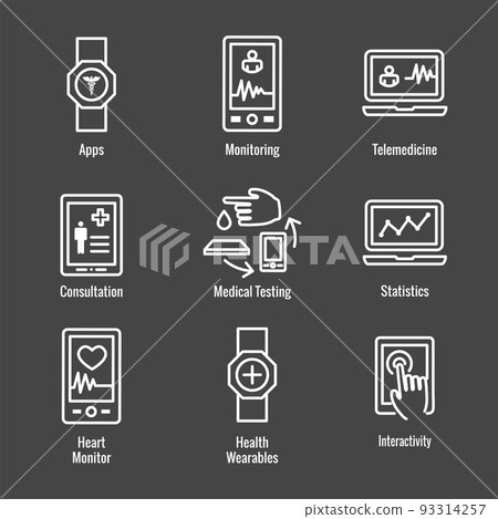 Digital Health Icon Set with Wearable Technology Web Header Banner 93314257