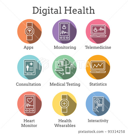 Digital Health Icon Set with Wearable Technology Web Header Banner 93314258