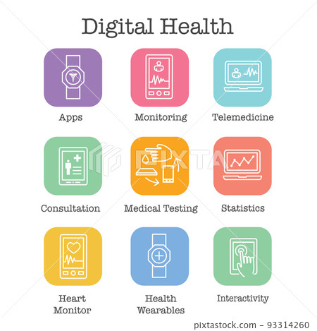 Digital Health Icon Set with Wearable Technology Web Header Banner 93314260