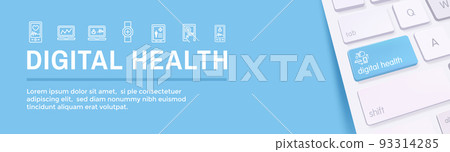 Digital Health Icon Set with Wearable Technology Web Header Banner 93314285