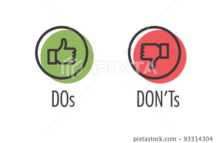 Do and Dont or Like and Unlike Icons w Positive and Negative Symbols Do and Dont or Like and Unlike Icons w Positive and Negative Symbols 93314304