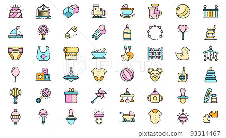 Baby items icons set line color vector Baby items icons set line color vector 93314467