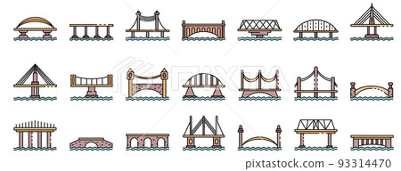 Bridges icons set line color vector Bridges icons set line color vector 93314470