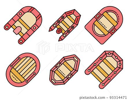 Inflatable boat icons set line color vector Inflatable boat icons set line color vector 93314471