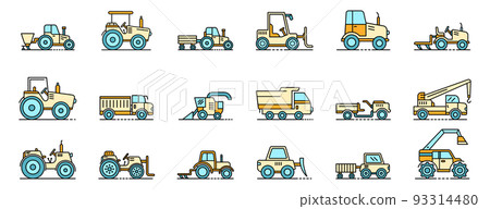 Agricultural machines icons set line color vector Agricultural machines icons set line color vector 93314480