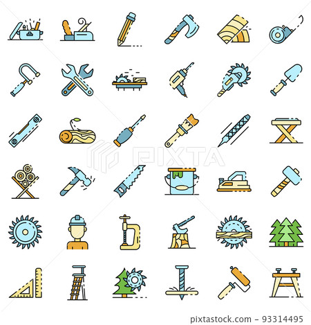 Carpenter icons set line color vector Carpenter icons set line color vector 93314495