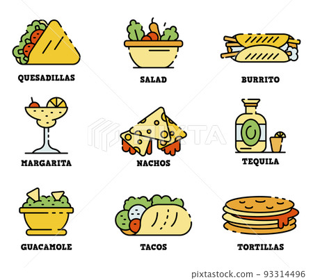 Mexican food icons set line color vector Mexican food icons set line color vector 93314496
