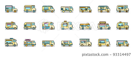 Food truck icons set line color vector Food truck icons set line color vector 93314497