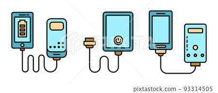 Power bank icons set line color vector 93314505