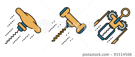 Corkscrew icons set line color vector 93314506