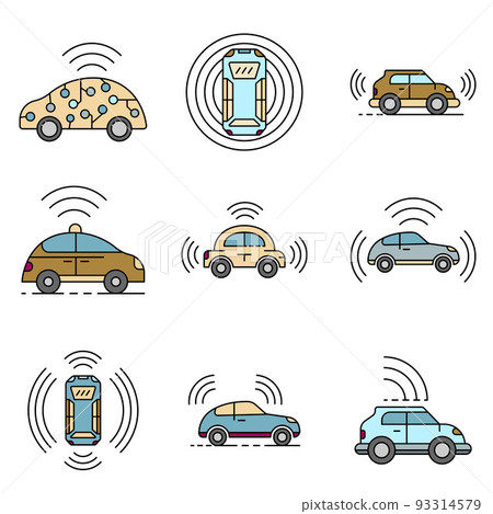 Driverless car icons set line color vector-插圖素材 [93314579] - PIXTA圖庫