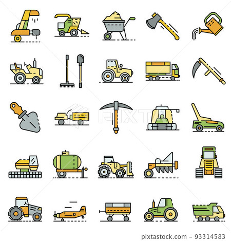 Farming equipment icon set line color vector Farming equipment icon set line color vector 93314583