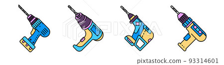 Drilling machine icons set line color vector 93314601
