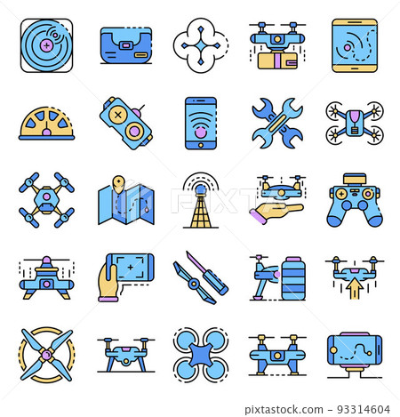 Drone icon set line color vector Drone icon set line color vector 93314604