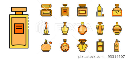 Fragrance bottles icons set line color vector - Stock Illustration ...