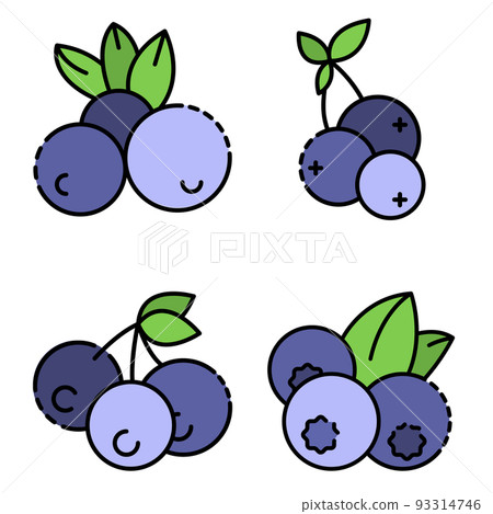 Bilberry icon set line color vector Bilberry icon set line color vector 93314746