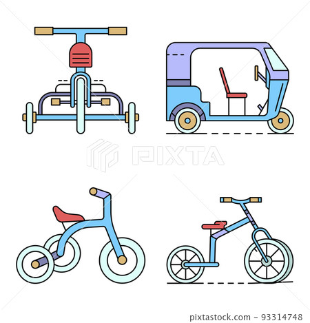 Tricycle icon set line color vector Tricycle icon set line color vector 93314748