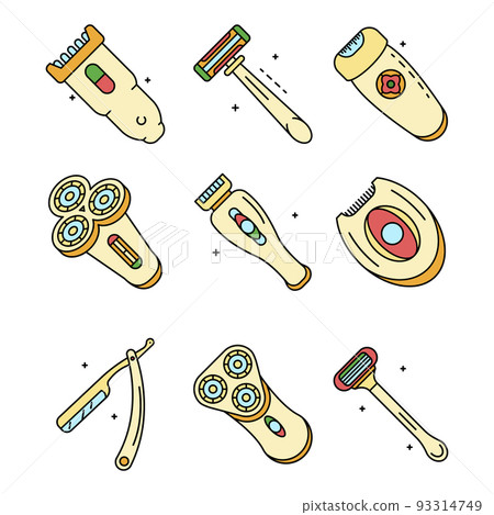 Shaver icon set line color vector Shaver icon set line color vector 93314749