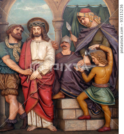Jesus is condemned to death, 1st Stations of the Cross, the parish church of St. Peter and Paul in Oberstaufen, Germany Jesus is condemned to death, 1st Stations of the Cross, the parish church of St. Peter and Paul in Oberstaufen, Germany 93315236