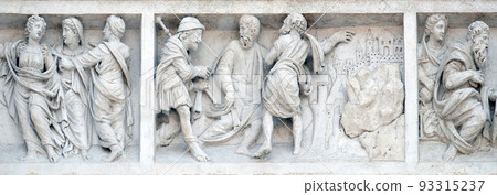 Jesus accompanies the journey of the disciples by Zaccaria da Volterra, door of San Petronio Basilica in Bologna, Italy Jesus accompanies the journey of the disciples by Zaccaria da Volterra, door of San Petronio Basilica in Bologna, Italy 93315237