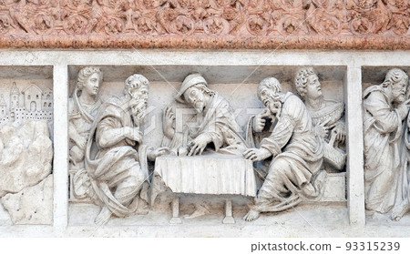 Supper at Emmaus by Zaccaria da Volterra, door of San Petronio Basilica in Bologna, Italy Supper at Emmaus by Zaccaria da Volterra, door of San Petronio Basilica in Bologna, Italy 93315239