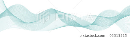 Air wind wave, light teal undulate wavy swirl with smooth color flow. Design element, swoosh, blend curves isolated on white background. Vector illustration 93315315
