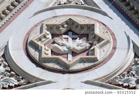 Franciscan sign, Basilica di Santa Croce - famous Franciscan church in Florence, Italy 93315552