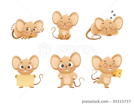 Little Mouse Character with Long Tail and Big Ears Engaged in Different Activity Vector Set Little Mouse Character with Long Tail and Big Ears Engaged in Different Activity Vector Set 93315737