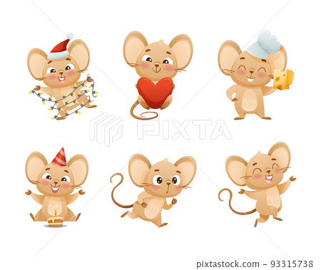 Little Mouse Character with Long Tail and Big Ears Engaged in Different Activity Vector Set Little Mouse Character with Long Tail and Big Ears Engaged in Different Activity Vector Set 93315738