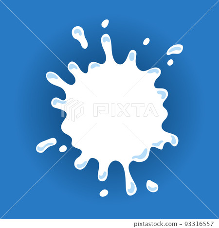Milk label with drops and splashes. Milk badge of creative package. Liquid amoeba shape. Vector design milk symbol. Background with place for text Milk label with drops and splashes. Milk badge of creative package. Liquid amoeba shape. Vector design milk symbol. Background with place for text 93316557