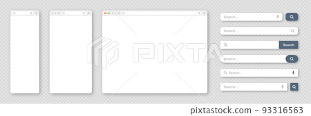 Blank internet browser window with various search bar templates. Web site engine with search box, address bar and text field. UI design, website interface elements. Vector illustration Blank internet browser window with various search bar templates. Web site engine with search box, address bar and text field. UI design, website interface elements. Vector illustration 93316563