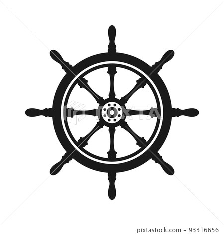 Vintage steering wheel. Ship, yacht retro wheel symbol. Nautical rudder icon. Marine design element. Vector illustration 93316656
