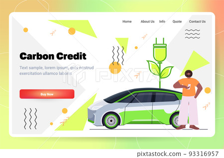 man charging electric car eco friendly vehicle carbon credit concept co2 emission environment strategy 93316957
