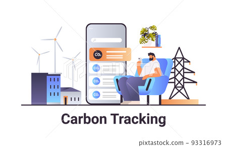 businessman using mobile app carbon tracking concept responsibility of co2 emission environment strategy 93316973