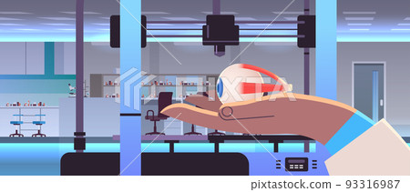 researcher hand holding eyeball model printed on 3d bio printer medical printing of human transplantation organ researcher hand holding eyeball model printed on 3d bio printer medical printing of human transplantation organ 93316987
