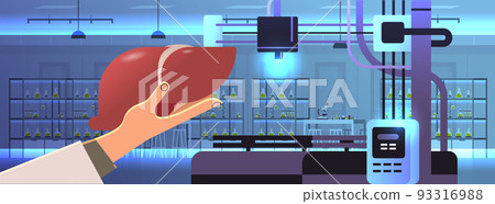 researcher hand holding liver model printed on 3d bio printer medical printing of human transplantation organ researcher hand holding liver model printed on 3d bio printer medical printing of human transplantation organ 93316988