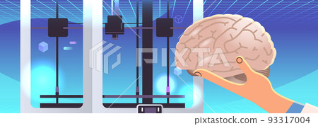 researcher hand holding brain model printed on 3d bio printer medical printing of human transplantation organ researcher hand holding brain model printed on 3d bio printer medical printing of human transplantation organ 93317004