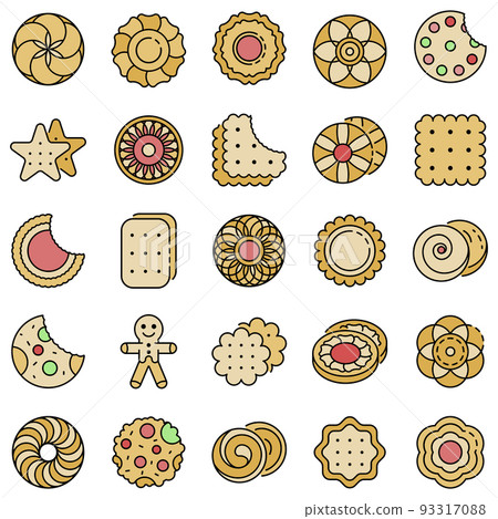 Biscuit icon set line color vector Biscuit icon set line color vector 93317088