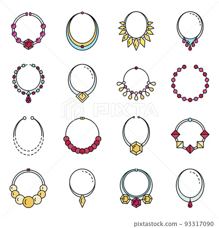 Necklace jewelry icon set line color vector Necklace jewelry icon set line color vector 93317090