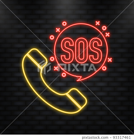 SOS lettering in a phone icon isolated on white background. Warning bell, help sign. Flat design. Vector Illustration. SOS lettering in a phone icon isolated on white background. Warning bell, help sign. Flat design. Vector Illustration. 93317461