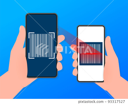QR code scanning icon in smartphone. Qr code for payment. Vector stock illustration. QR code scanning icon in smartphone. Qr code for payment. Vector stock illustration. 93317527