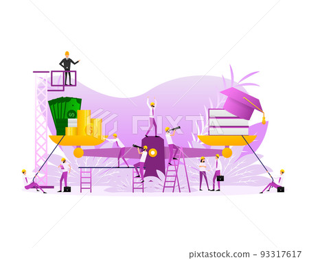 Cartoon money education scale for concept design. Flat people.Cartoon flat vector illustration 93317617