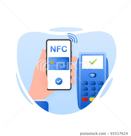 People use contactless payment for buying at store. Vector flat illustration. Digital bank. Online store People use contactless payment for buying at store. Vector flat illustration. Digital bank. Online store 93317624