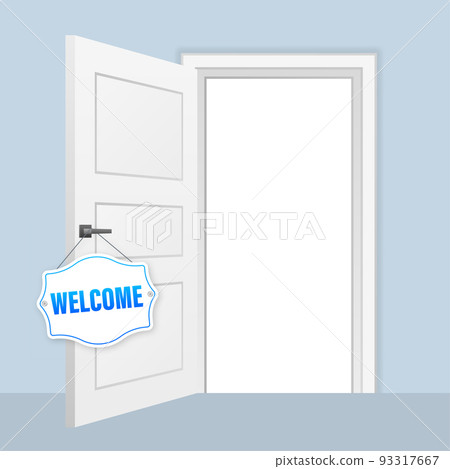 Welcome business sign on door. Vector illustration. Welcome business sign on door. Vector illustration. 93317667