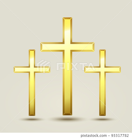 Gold holy cross icon. Religious holy golden cross vector christian symbol isolated Gold holy cross icon. Religious holy golden cross vector christian symbol isolated 93317782